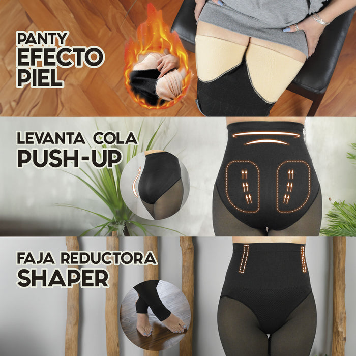 portada calza panty efecto piel levanta cola faja reductora push up chiporro