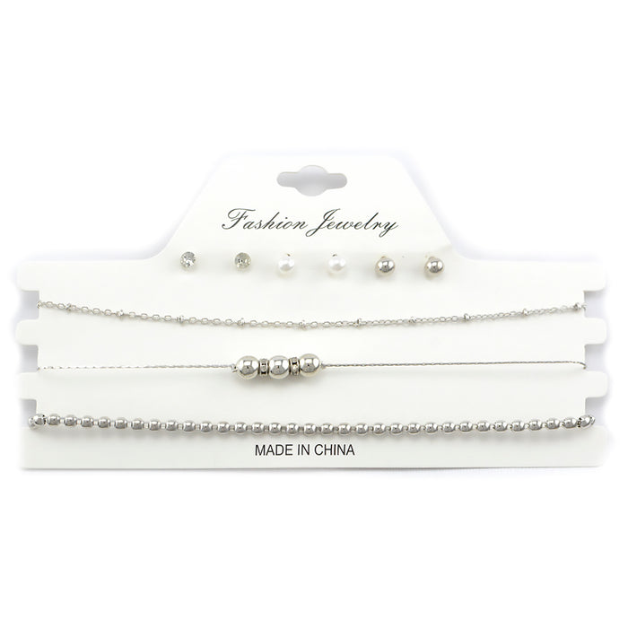 set 3 collares choker aros accesorios moda tornasol plateado bolas plateada 3015-1