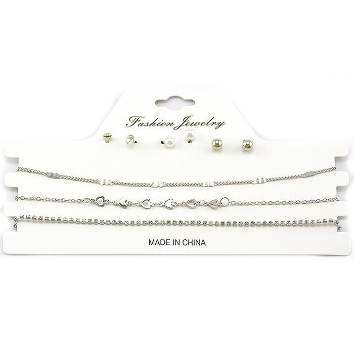 set 3 collares choker aros accesorios moda tornasol plateado corazones 3003-1