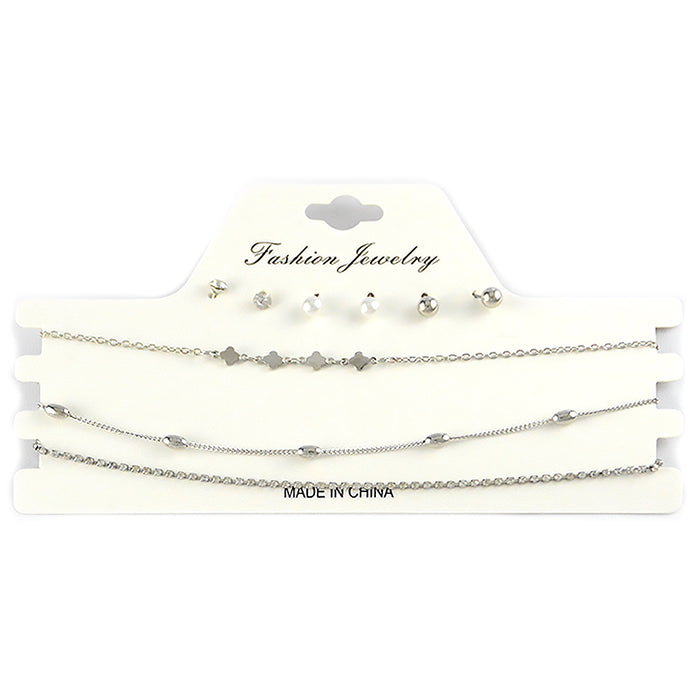 set 3 collares choker aros accesorios moda tornasol plateado figuras 3011-1