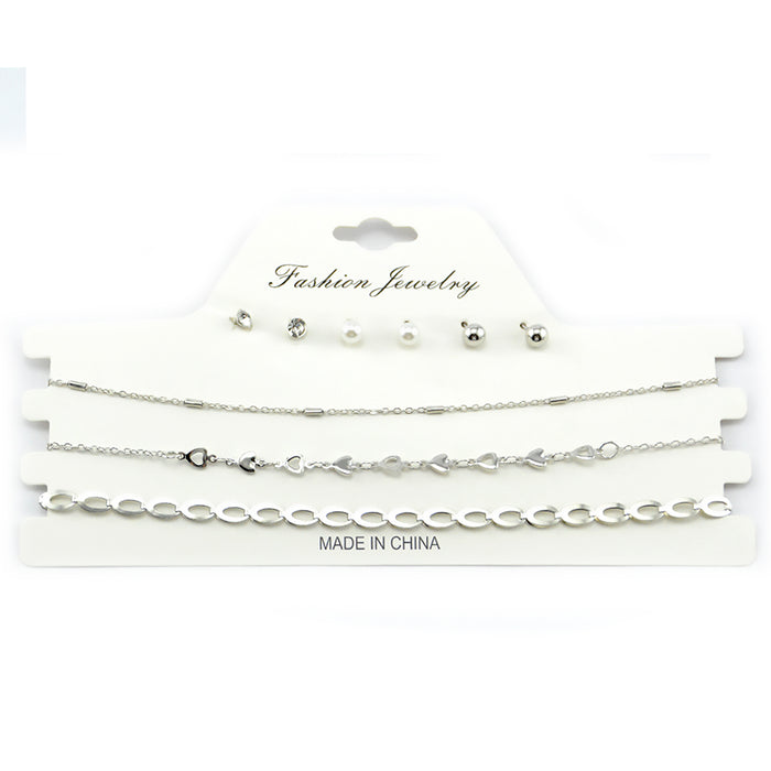 set 3 collares choker aros accesorios moda tornasol plateado corazones chicos 3026-1