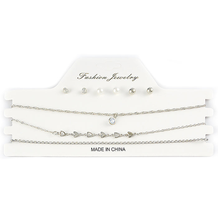 set 3 collares choker aros accesorios moda tornasol plateado corazones 3007-1