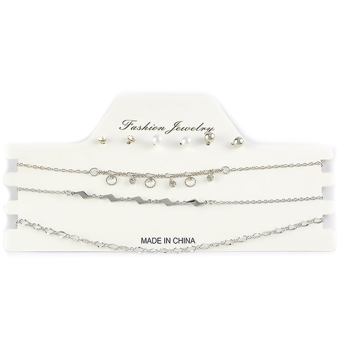 set 3 collares choker aros accesorios moda tornasol plateado rayos 3010-1