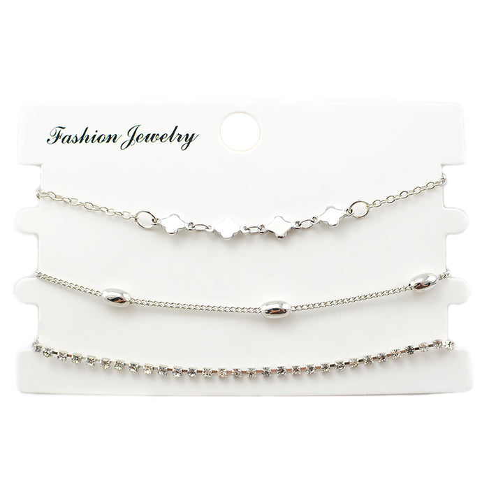 set 3 pulseras tobilleras accesorios moda tornasol plateado figuras 3035-1