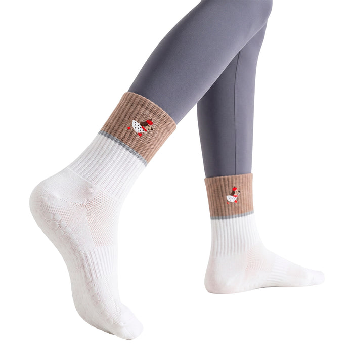 Calcetín Deportivo Yoga Antideslizante Ajustable Blanco Perrito