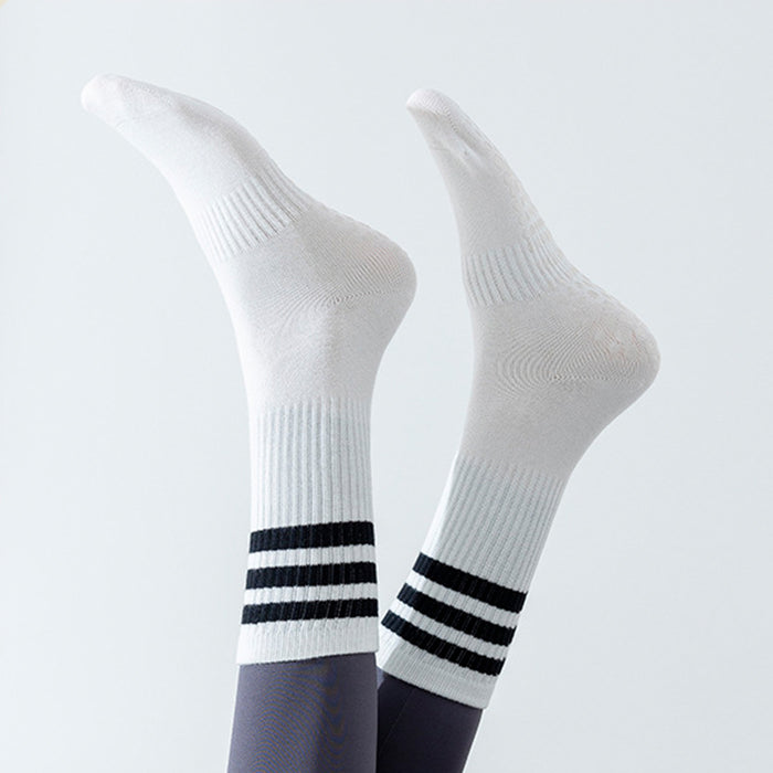 Calcetín Deportivo Yoga Antideslizante Ajustable Blanco 3 Rayas