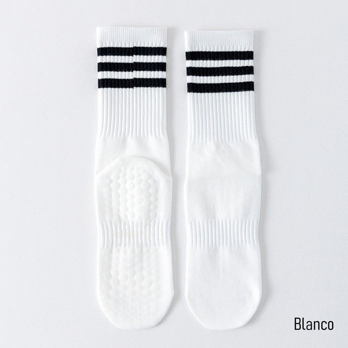 Calcetín Deportivo Yoga Antideslizante Ajustable Blanco 3 Rayas