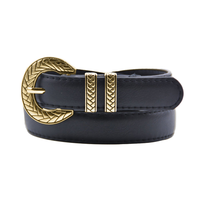 Cinturón Mujer Negro Hebilla Textura Trenzada Dorada