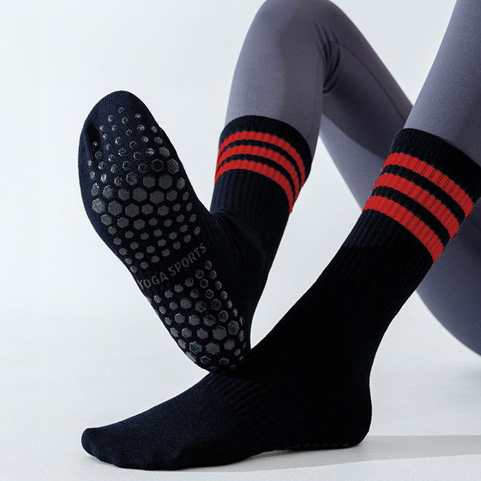 Calcetín Deportivo Yoga Antideslizante Ajustable Negro 3 Rayas Rojas