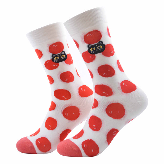 Calcetines Gata Negra Bolas Rojas