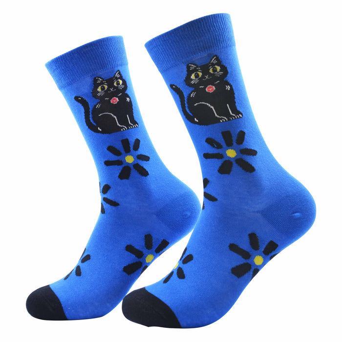 Calcetines Gato Negro Fondo Azul