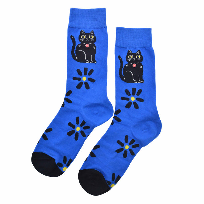 Calcetines Gato Negro Fondo Azul