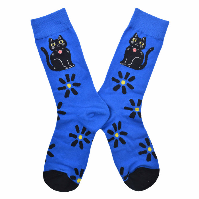 Calcetines Gato Negro Fondo Azul