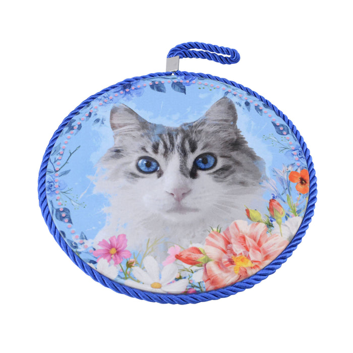 Posaollas Gato Blanco con Gris Floral