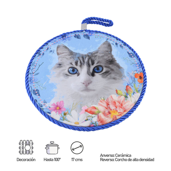 Posaollas Gato Blanco con Gris Floral