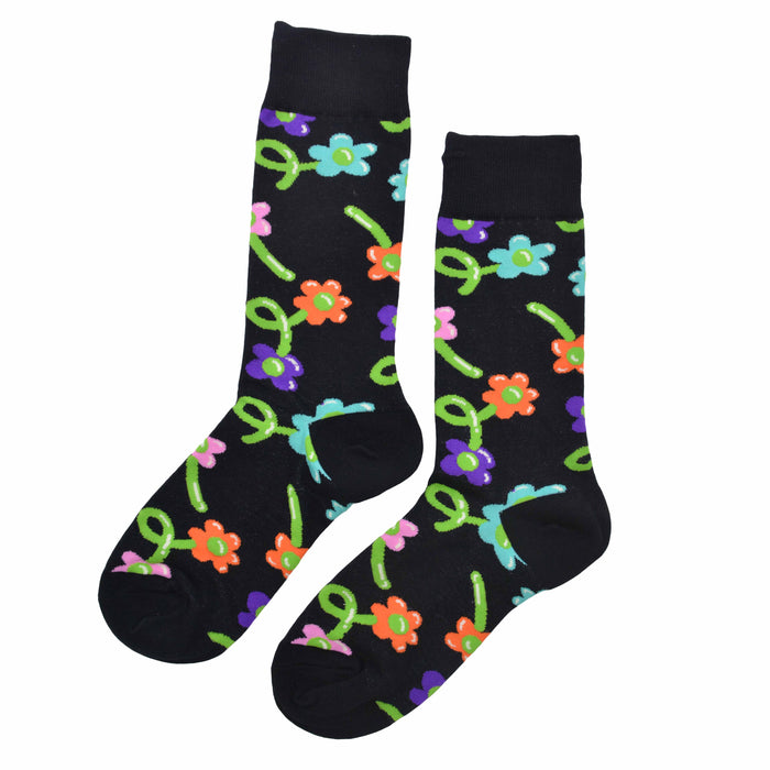 Calcetines Flores de Colores en Fondo Oscuro