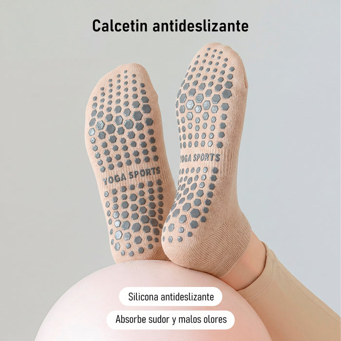Calcetín Deportivo Yoga Antideslizante Corto Beige