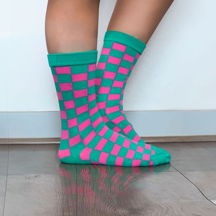 Calcetines Cuadros Fucsia y Verdes