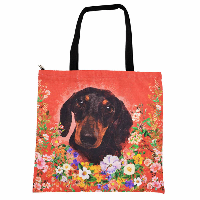 Bolso Perro Salchicha Negro Floral