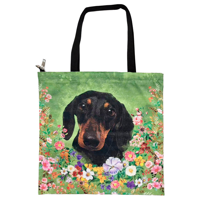 Bolso Perro Salchicha Negro Floral