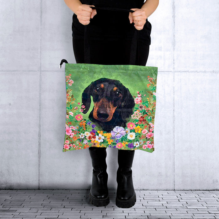 Bolso Perro Salchicha Negro Floral