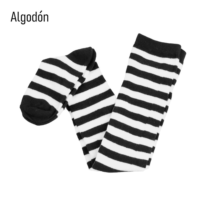 Bucaneras sobre Rodilla de Algodón Calcetines Rayados Negros Blanco