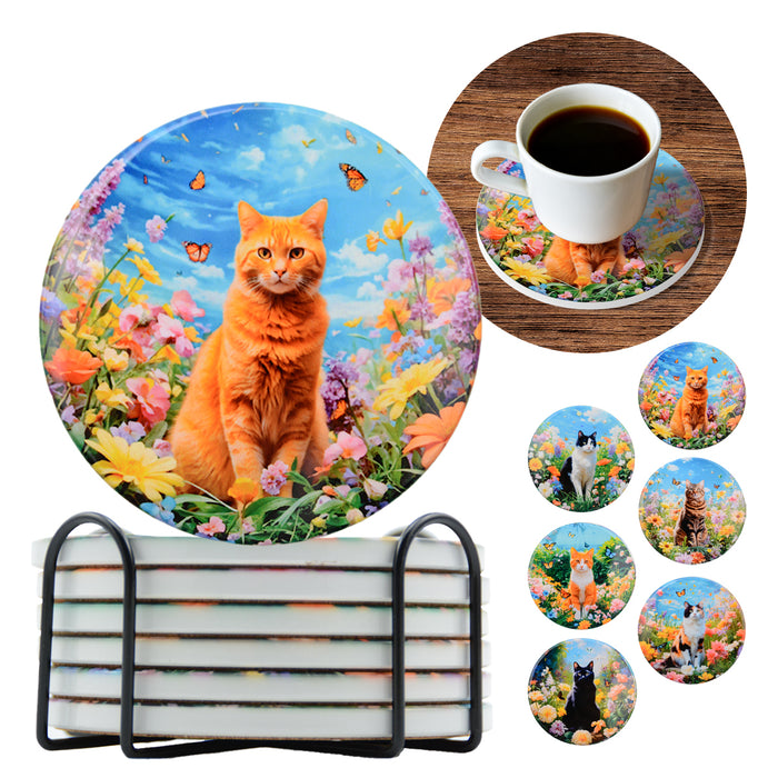 Set de 6 Posavasos Gatitos Jardín