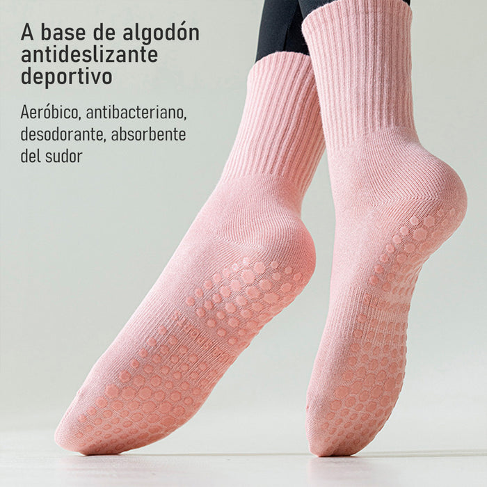 Calcetín Deportivo Yoga Antideslizante Ajustable Beige