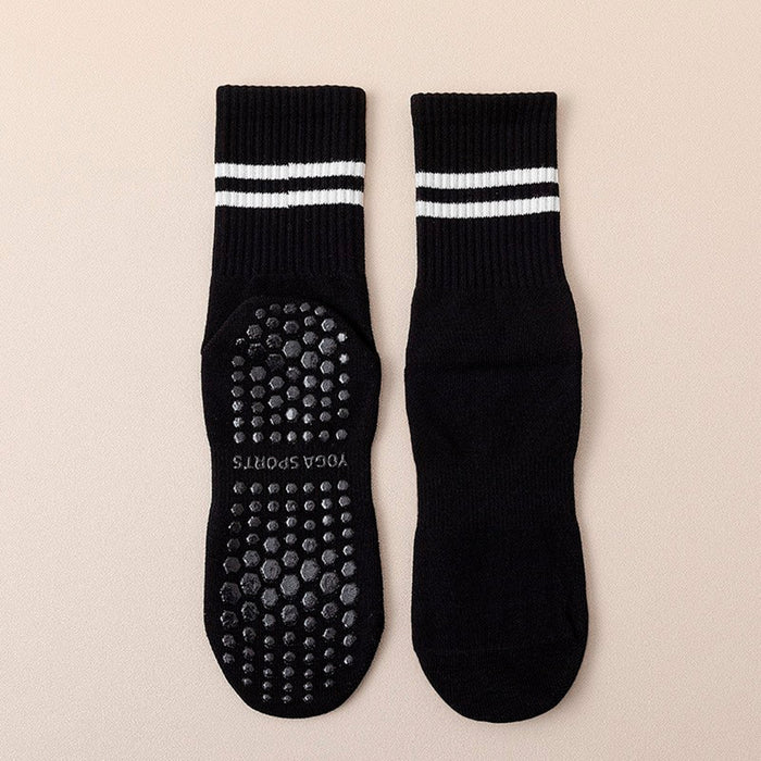 Calcetín Deportivo Yoga Antideslizante Ajustable Negro con Rayas