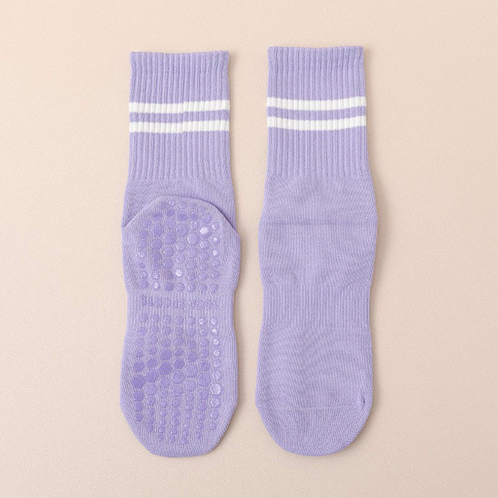 Calcetín Deportivo Yoga Antideslizante Ajustable Morado con Rayas