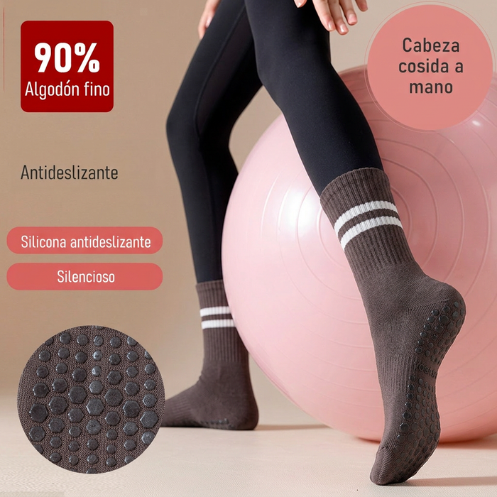Calcetín Deportivo Yoga Antideslizante Ajustable Gris con Rayas