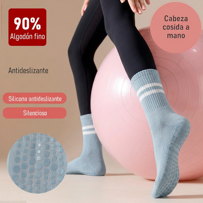 Calcetín Deportivo Yoga Antideslizante Ajustable Azul con Rayas