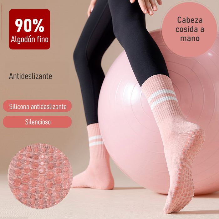 Calcetín Deportivo Yoga Antideslizante Ajustable Rosa Palo con Rayas