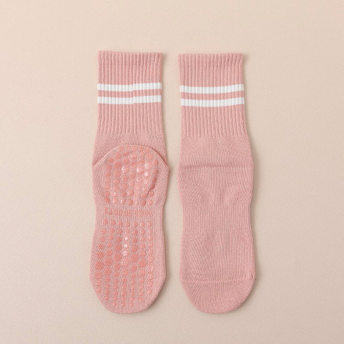 Calcetín Deportivo Yoga Antideslizante Ajustable Rosa Palo con Rayas