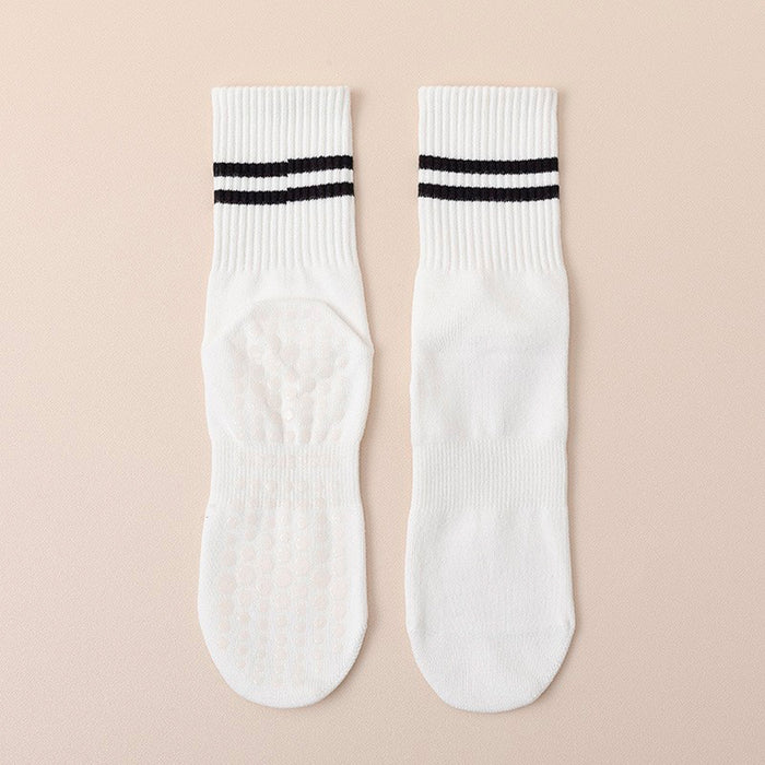 Calcetín Deportivo Yoga Antideslizante Ajustable Blanco con Rayas