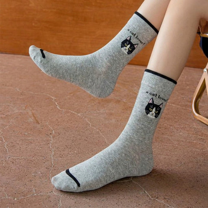 Calcetines Cara de A Cat Lover Gris Claro