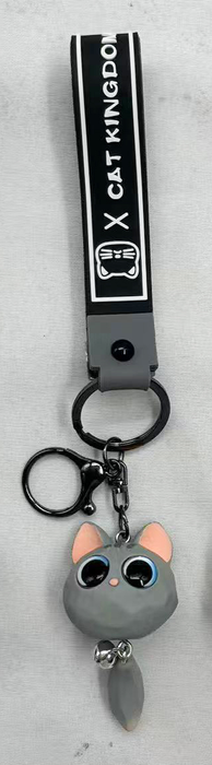 Llavero Cabeza de Gato Ojos Grandes y Colita Gris