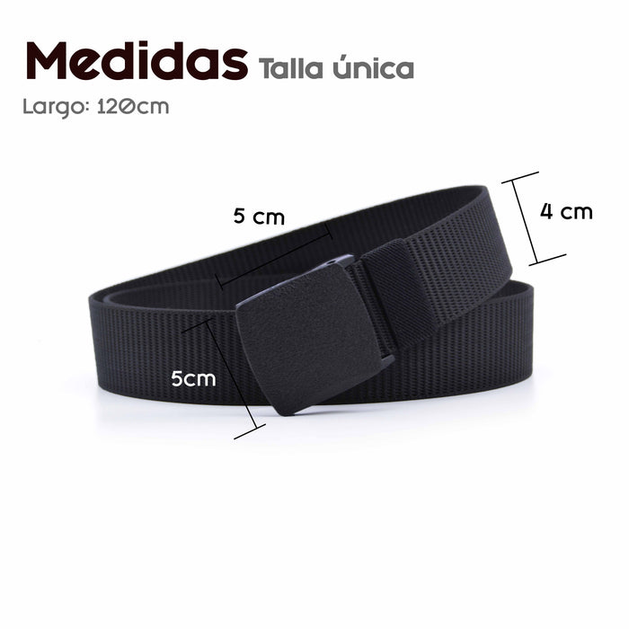 Cinturón Hombre Nailon Negra Hebilla Cuadrada