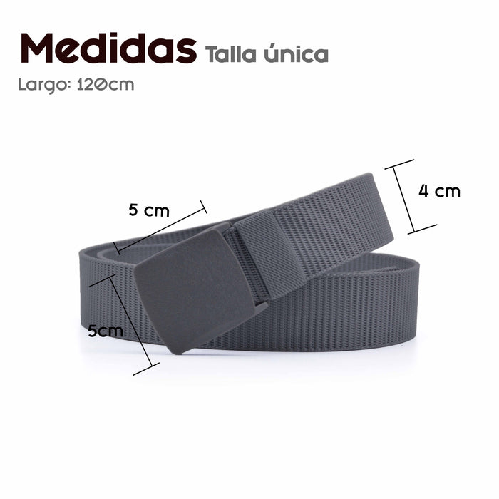 Cinturón Hombre Nailon Gris Hebilla Cuadrada