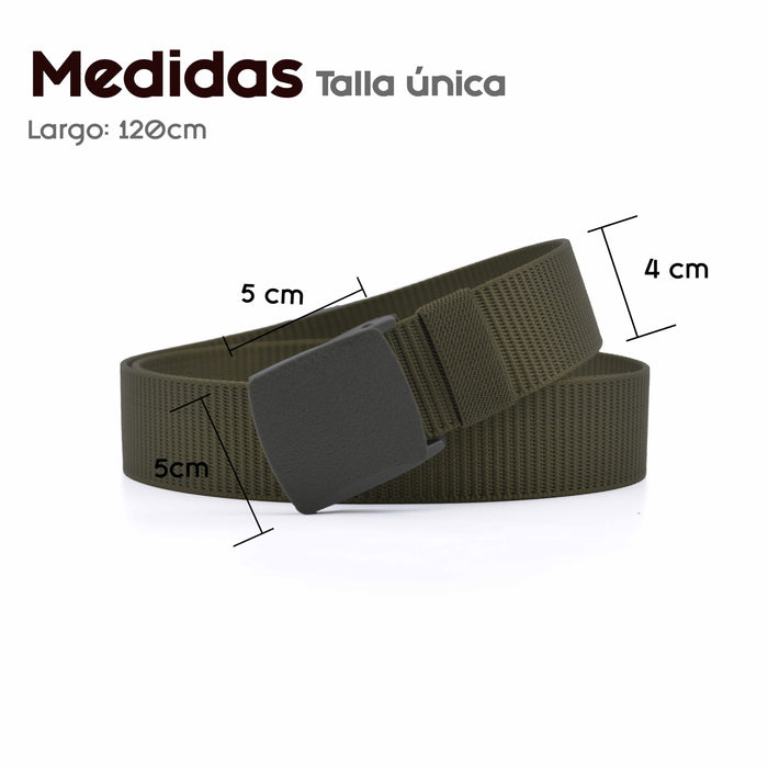 Cinturón Hombre Nailon Verde Hebilla Cuadrada