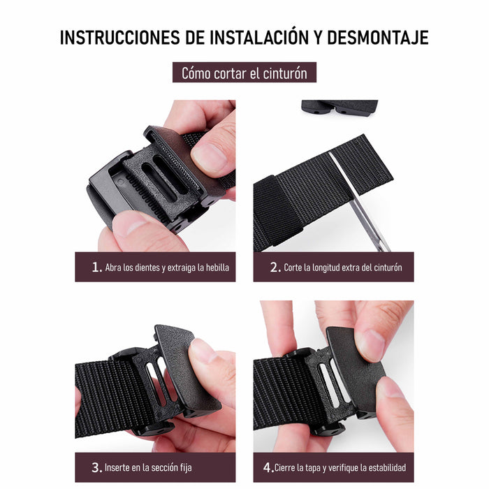 Cinturón Hombre Nailon Gris Hebilla Cuadrada
