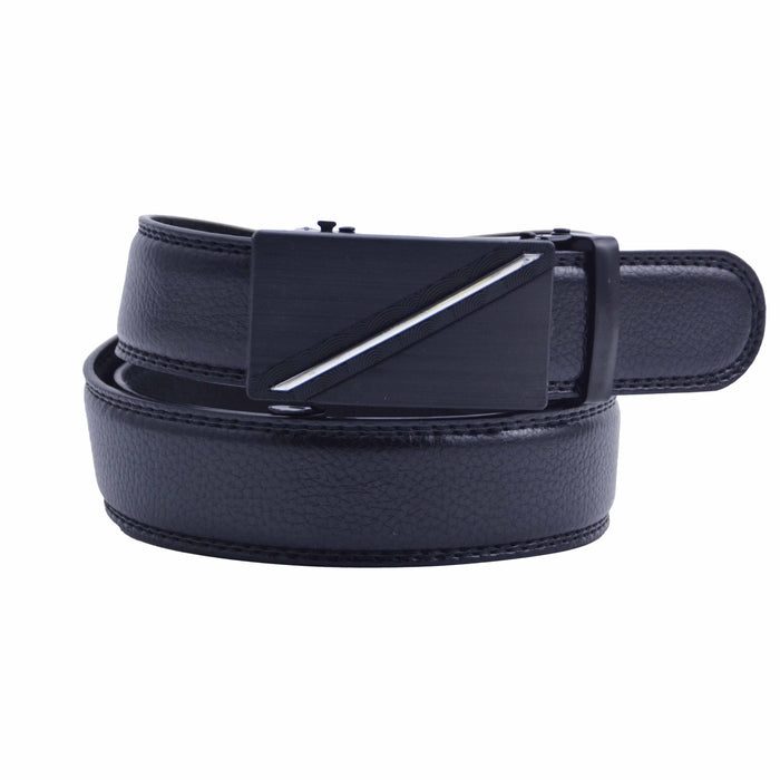 Cinturón Hombre automático Negro Hebilla Linea Lateral Plateada