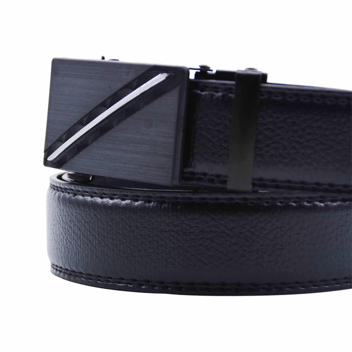 Cinturón Hombre automático Negro Hebilla Linea Lateral Plateada