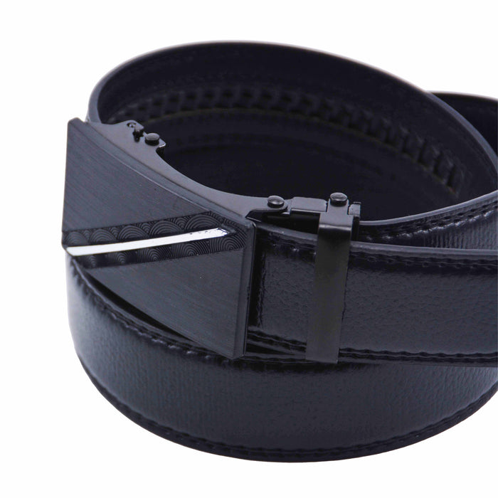 Cinturón Hombre automático Negro Hebilla Linea Lateral Plateada