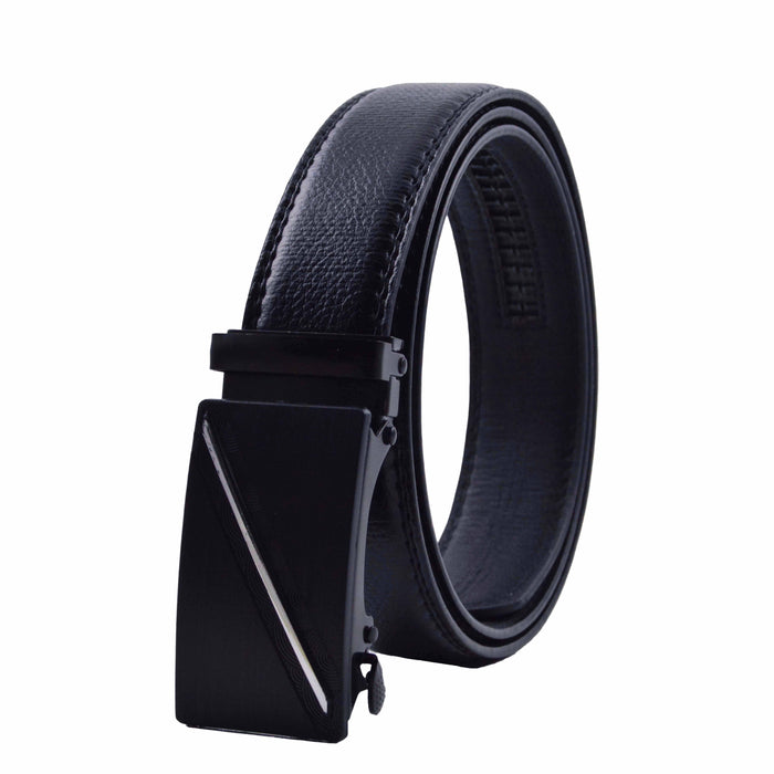 Cinturón Hombre automático Negro Hebilla Linea Lateral Plateada