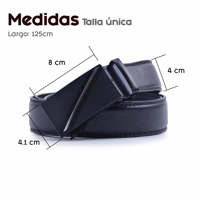 Cinturón Hombre automático Negro Hebilla Linea Lateral Plateada