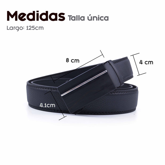 Cinturón Hombre automático Negro Hebilla con Líneas Laterales