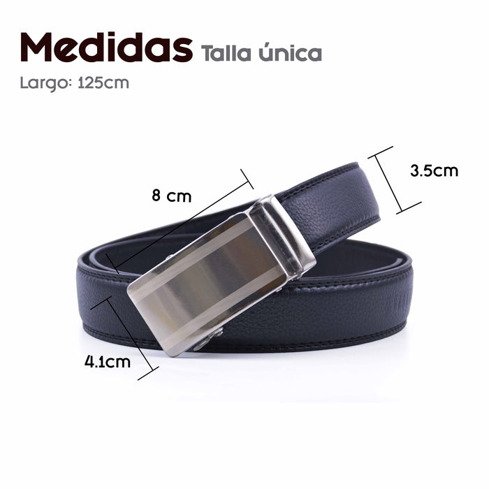 Cinturón Hombre automático Negro Hebilla Plateada