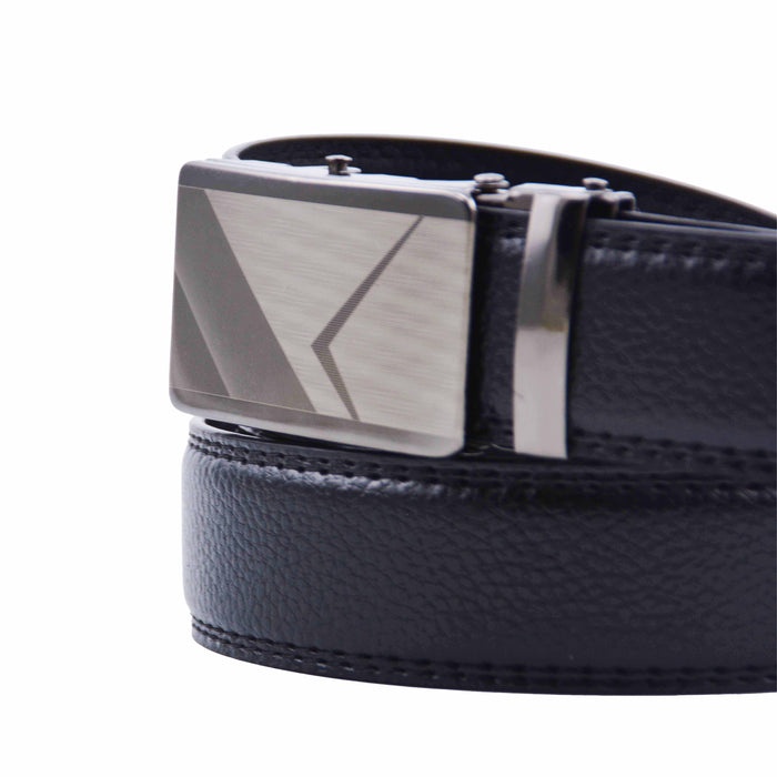 Cinturón Hombre automático Negro Hebilla Plateada Lisa