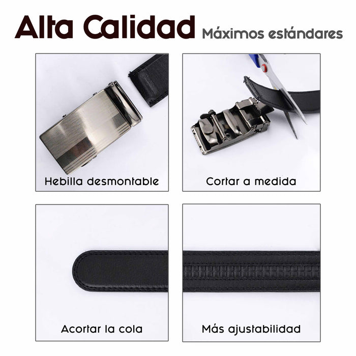 Cinturón Hombre automático Negro Hebilla Plateada Triángulo